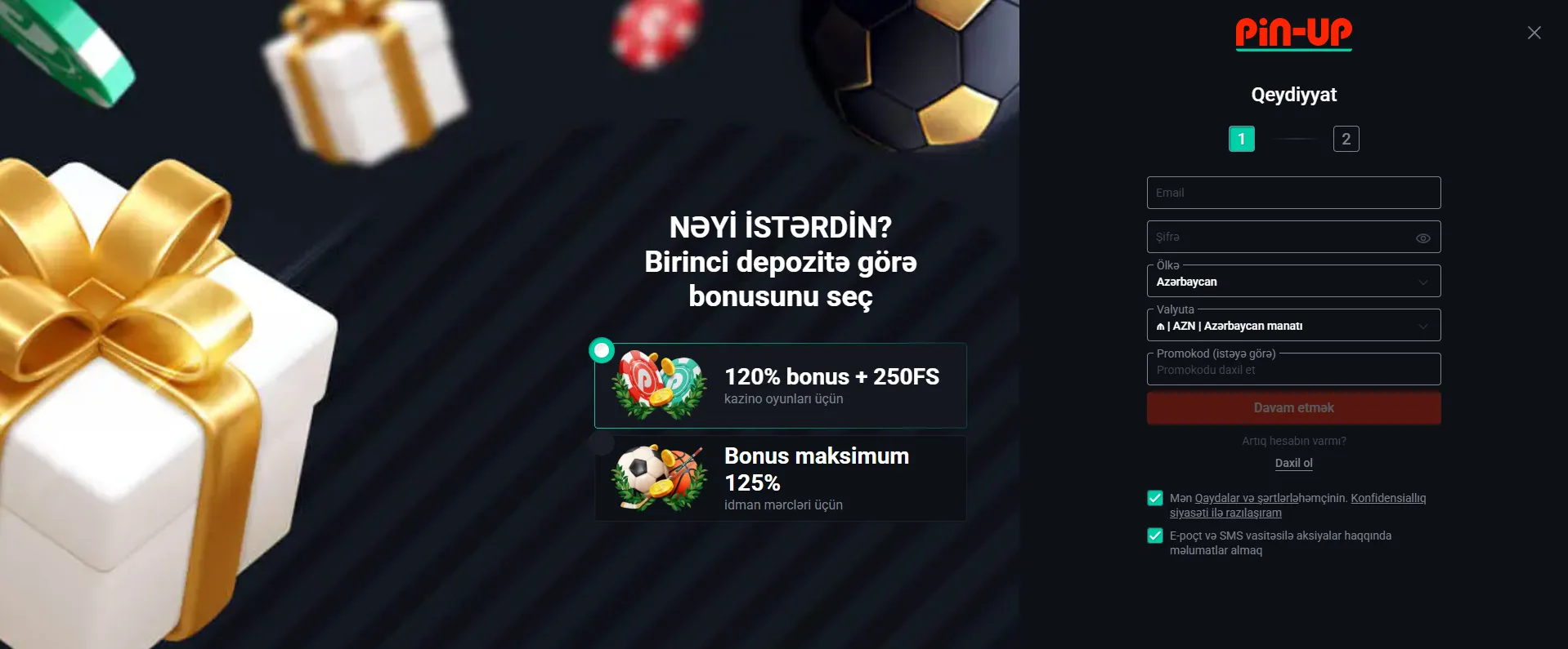 Hesabın yaradılması və PinUp giriş prosesi